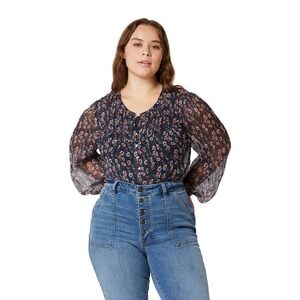 Joie Fanning Long Sleeve Silk Floral Top Women's Black Red Size S / M NWT